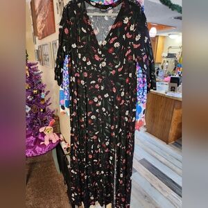 Torrid Black and Red Floral Long Sleeve Dress